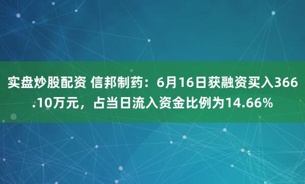 实盘炒股配资 信邦制药：6月16日获融资买入366.10万元，占当日流入资金比例为14.66%
